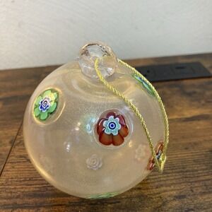 Millefiori Murano Vintage Christmas Ornament Frosted Bulb w Clear Glass Loop
